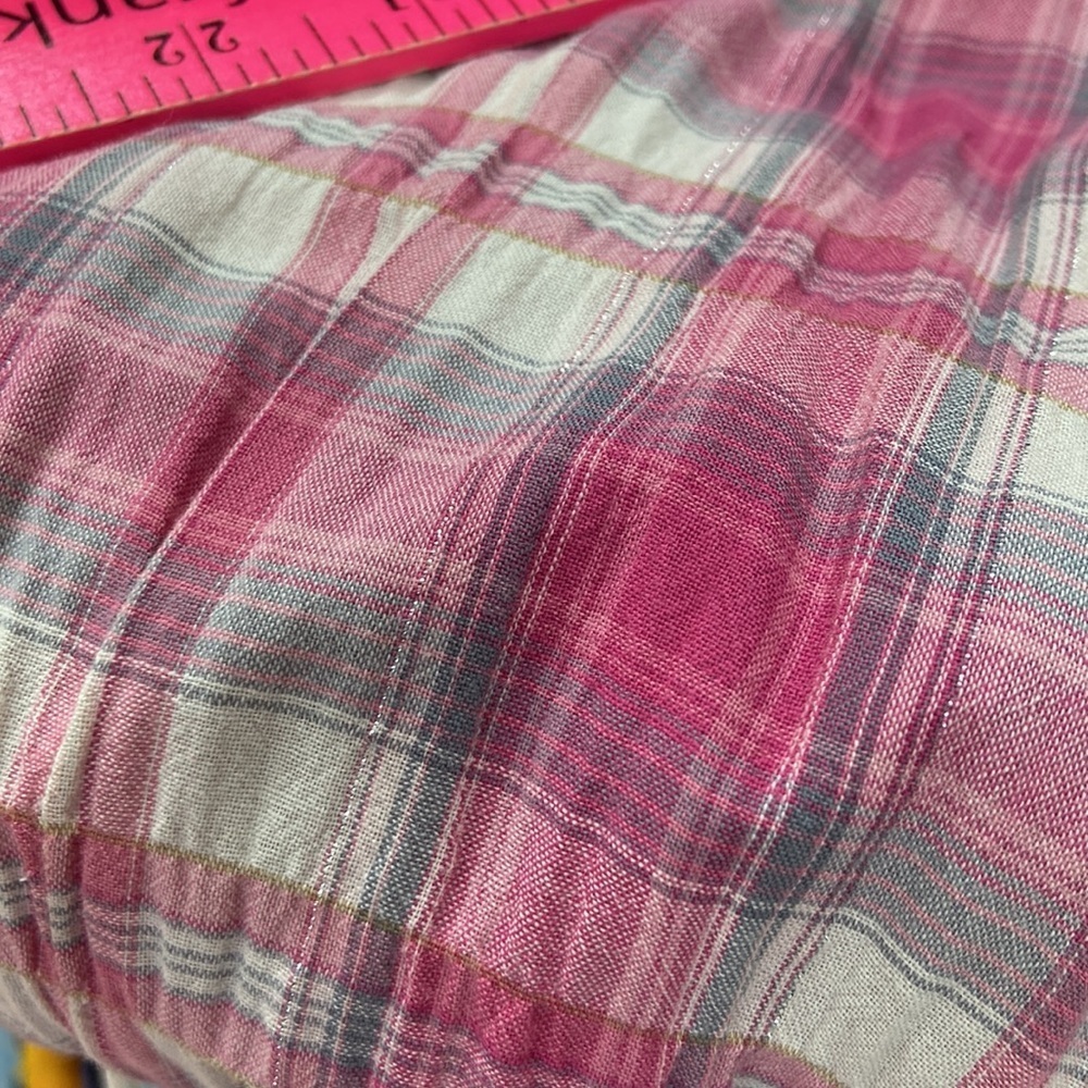 Style & Co. pink plaid western style snap up blouse size 14 silver streaks - Picture 5 of 12